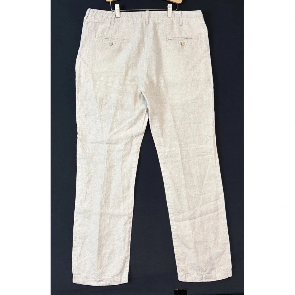 Perry Ellis Pants Mens 34x32 Beige 100% Linen Drawstring Lightweight Beach Relax